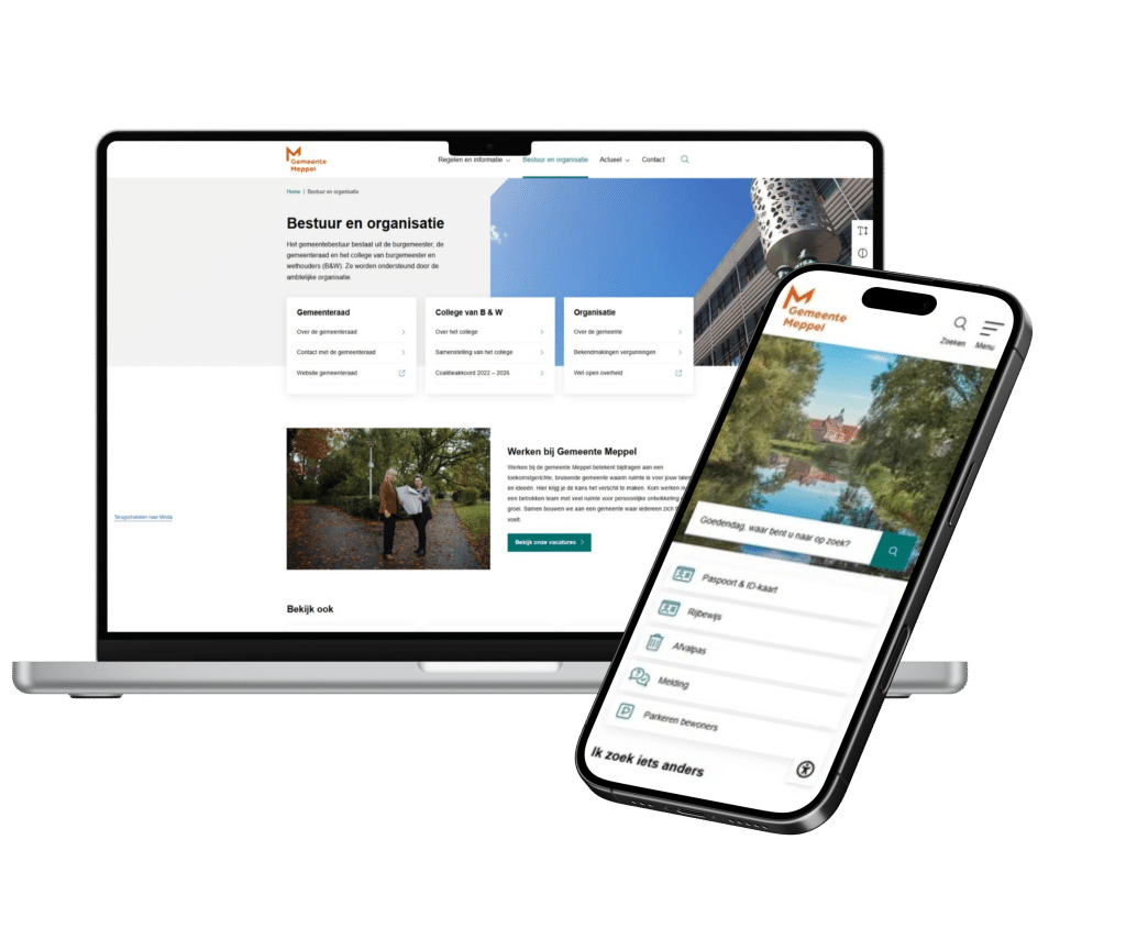Laptop en telefoon met daarop gemeente meppel website