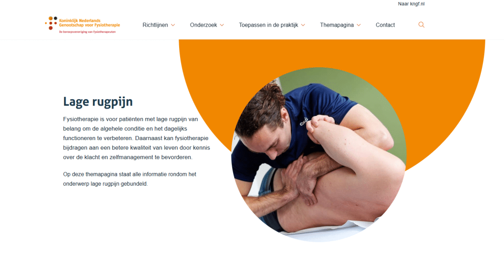 Op de website van het KNGF is per onderwerp een inspiratiepagina gemaakt met een korte introductie, relevante richtlijnen, downloads, video's etc.