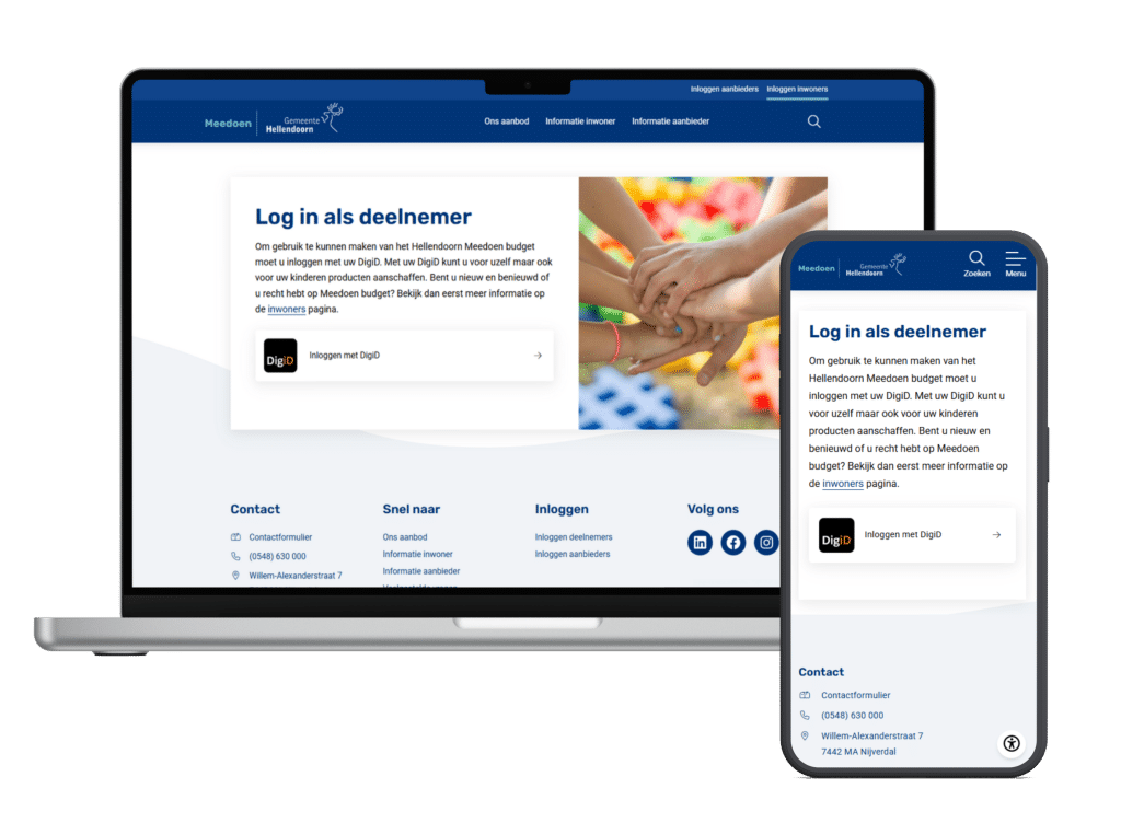 Inlogscherm voor aanbieders in de meedoen-omgeving op tablet en mobiel.