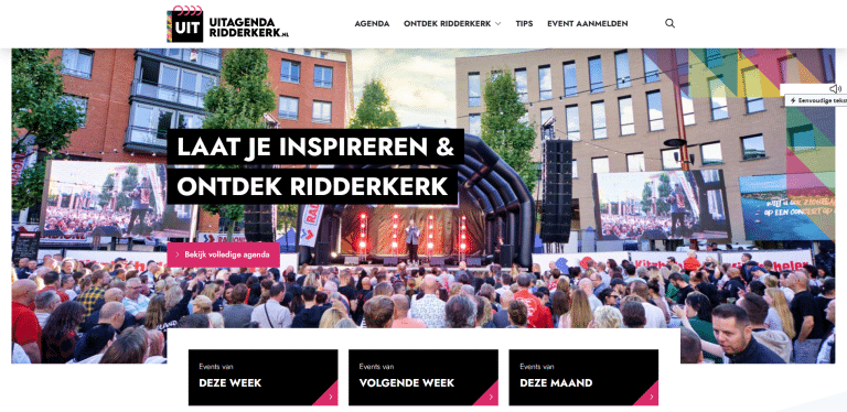 Screenshot van de uitagenda Ridderkerk.