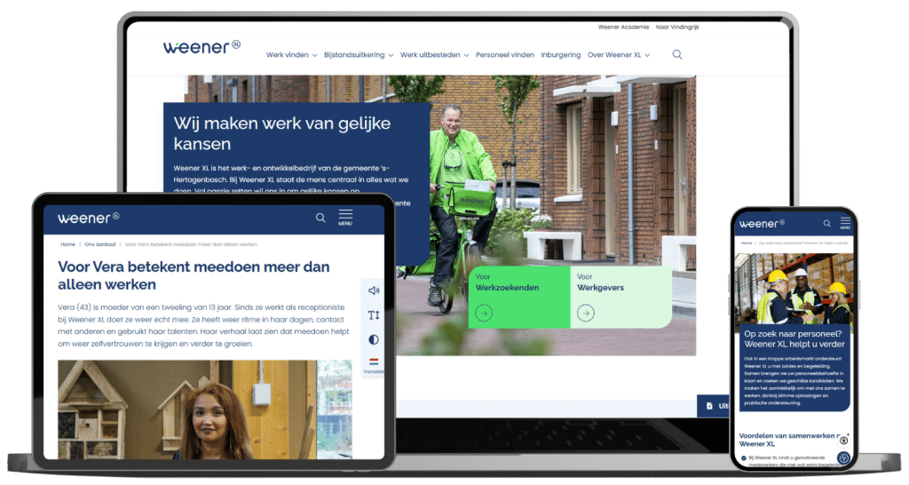 Website van Weener XL op laptop, tablet en mobiel.