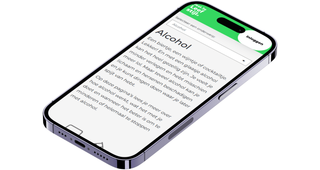 Pagina op TestJeLeefstijl.nl over alcoholgebruik op mobiel.