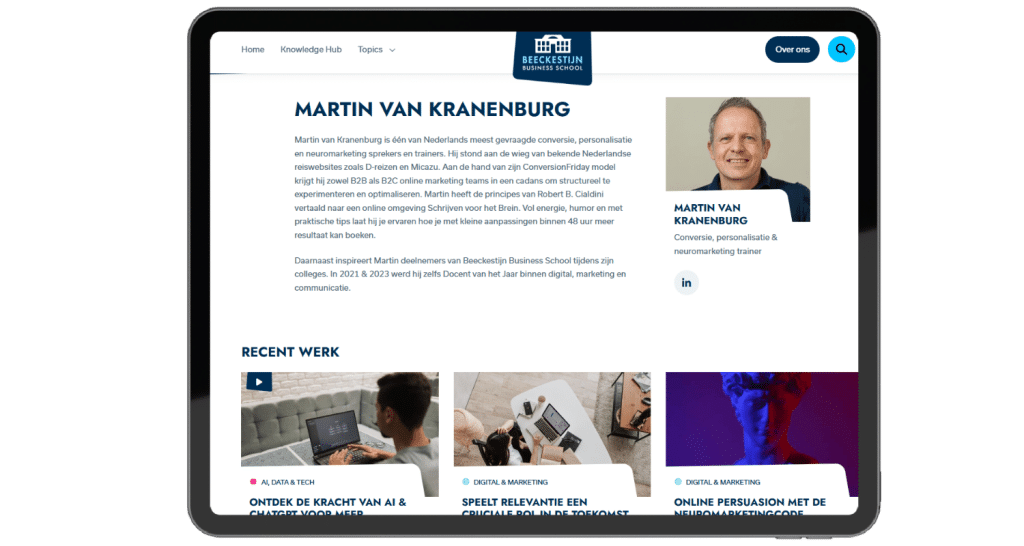 Binnen de kennishub van Beeckestijn Business School heeft iedere auteur een eigen pagina met alle bijdragen. Zo is het voor bezoekers eenvoudig te blijven lezen.
