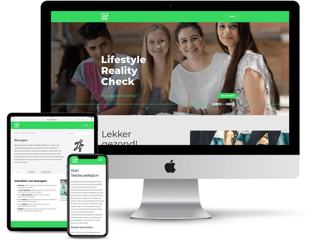 De onderzoekstool TestJeLeeftstijl op desktop, tablet en mobiel.