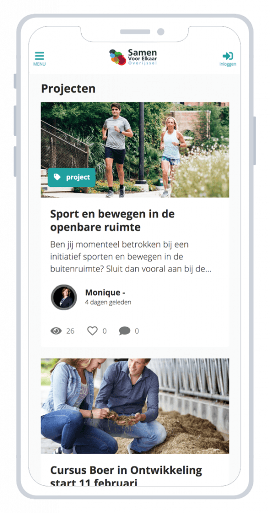 Hier staat een afbeelding hoe de website er op een mobiele telefoon uitziet. 