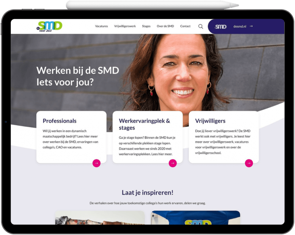 De SMD heeft ervoor gekozen om voor vacatures een aparte subsite te maken, werkenbijdesmd.nl