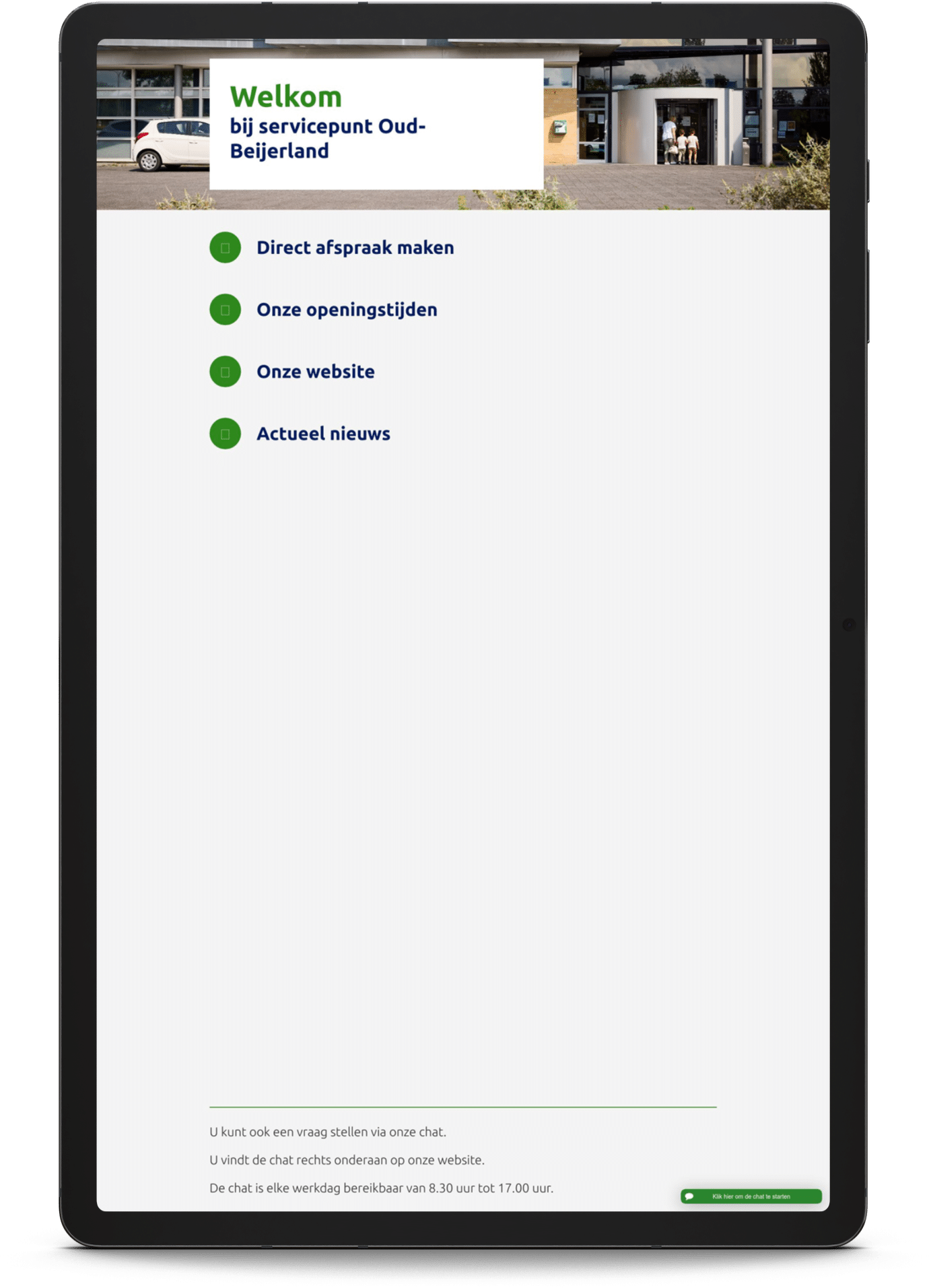 tablet met beeld van servicepunt van Gemeente Hoeksche Waard.