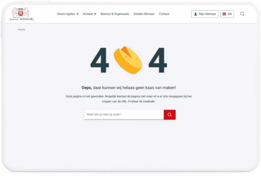 De 404-pagina van gemeente Alkmaar.