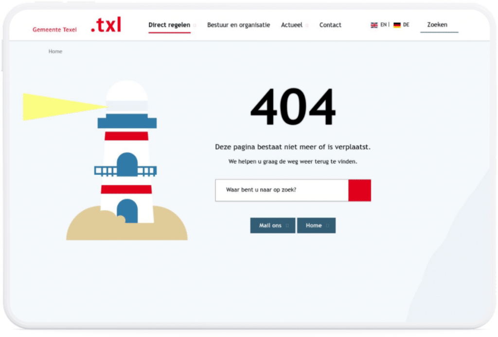 De 404-pagina op texel.nl.