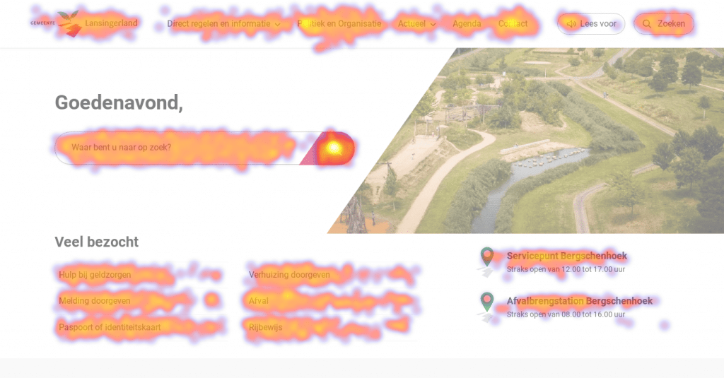 De heatmap laat zien waar bezoekers klikken en hoe vaak.