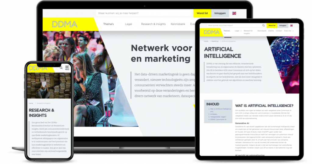 Impressie van de nieuwe website van DDMA