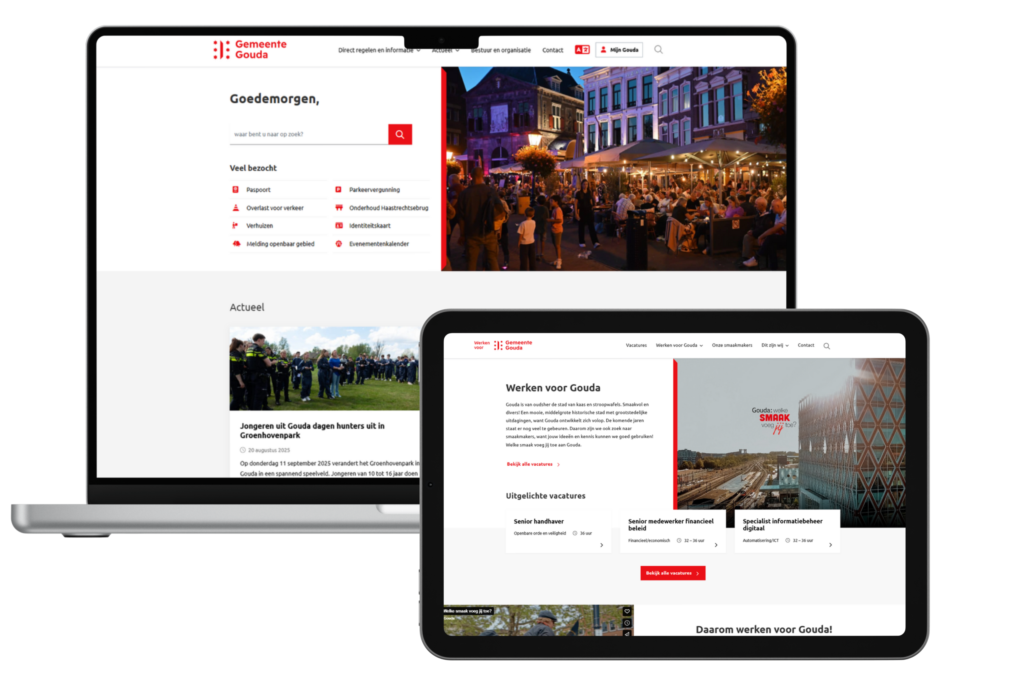 Werken-bij site gemeente Gouda met herkenbare huisstijl