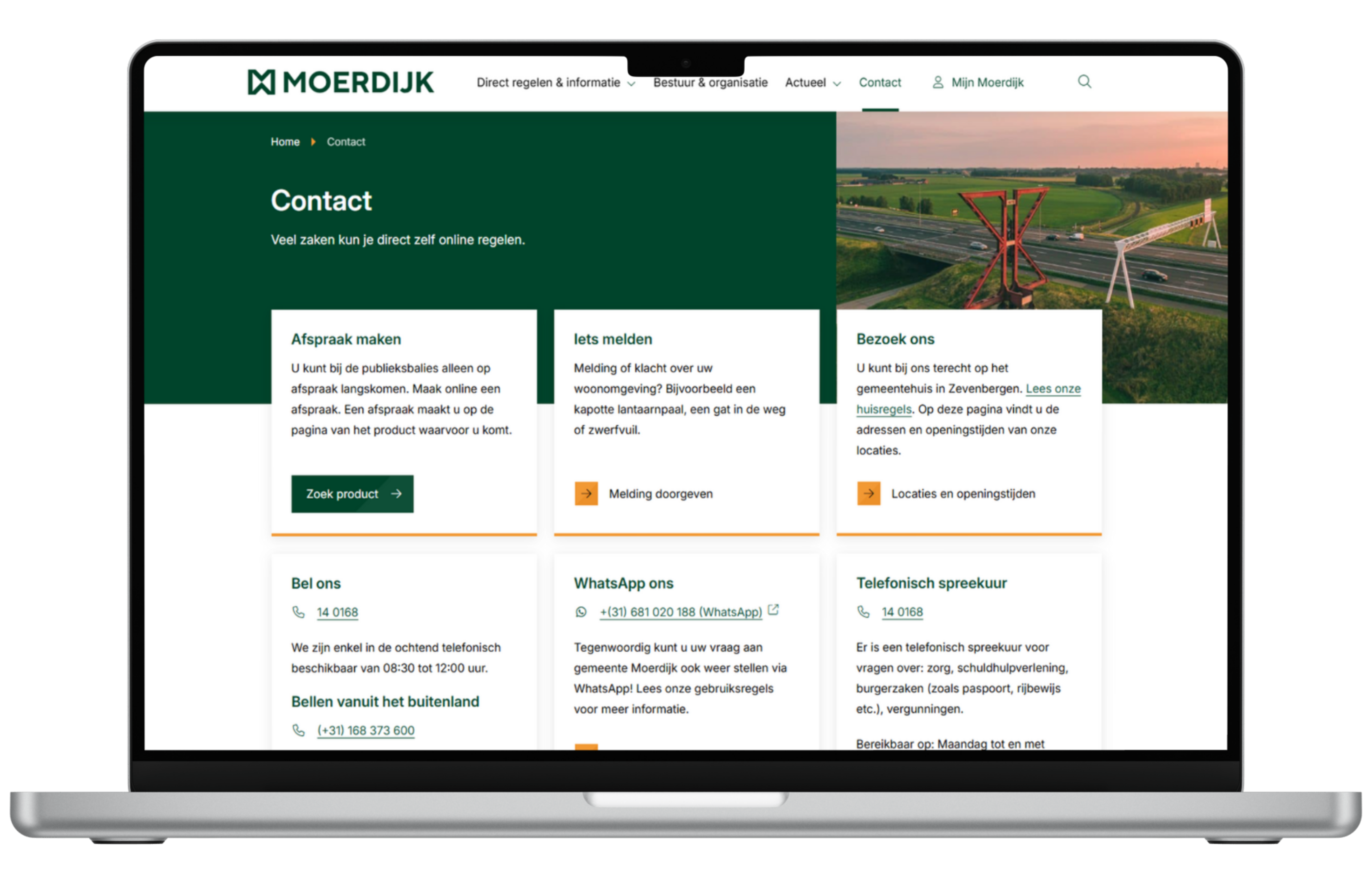 Contactpagina gemeente Moerdijk met Click Call Face-layout