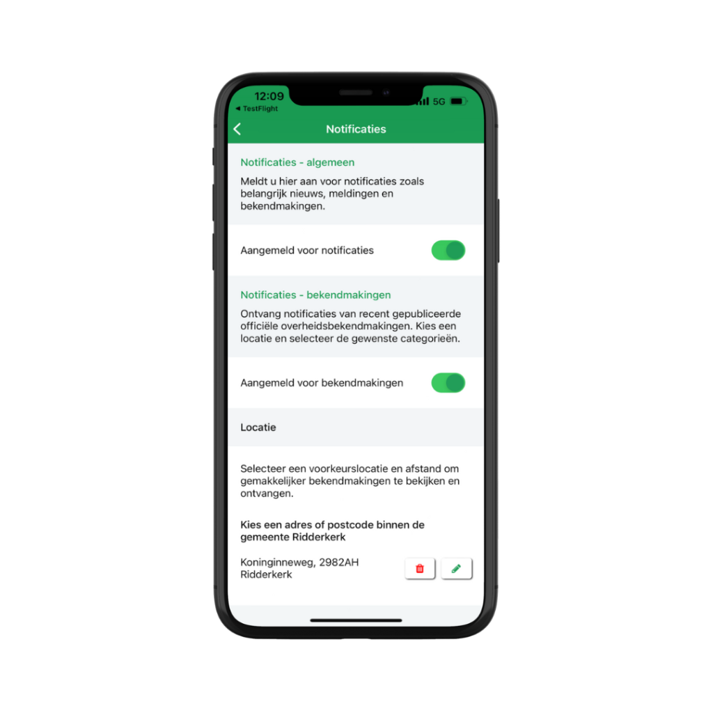 Op deze afbeelding is de Gemeente-app van gemeente Ridderkerk te zien. 